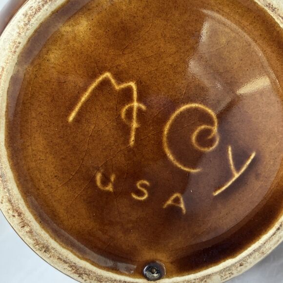 VTG McCoy USA SIGNED Pottery Brown Glaze Drip Pitcher 6.5” CottageCore Farmhouse - Picture 8 of 11